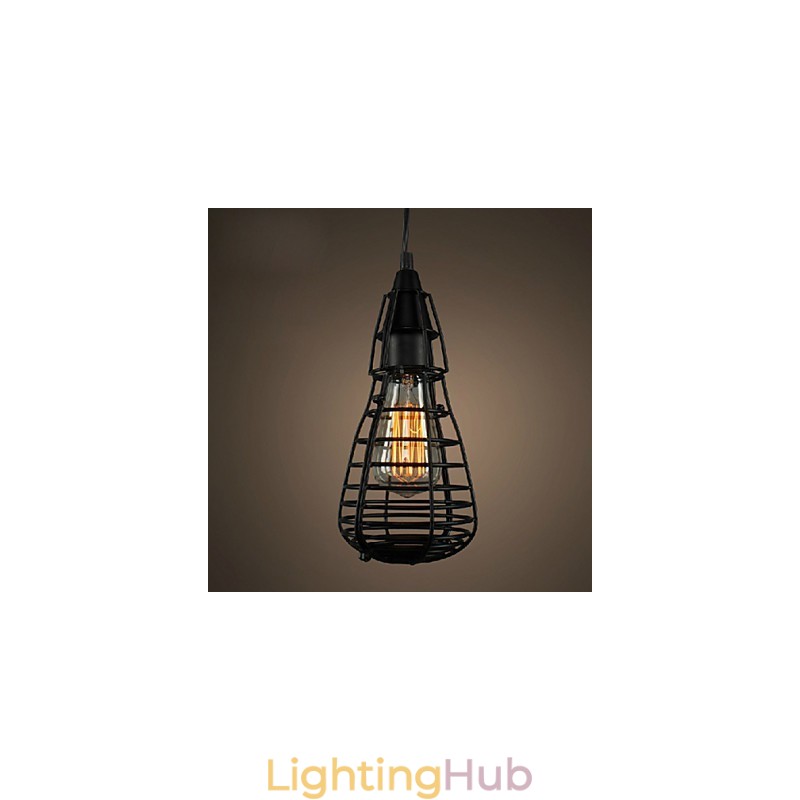 American Industrial Creative Restoring Ancient Ways Wrought Iron Cage Single Head Droplight Lamp