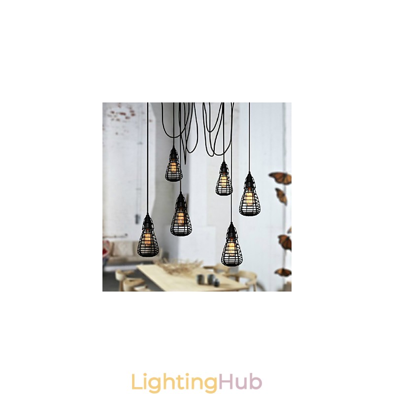 American Industrial Creative Restoring Ancient Ways Wrought Iron Cage Single Head Droplight Lamp