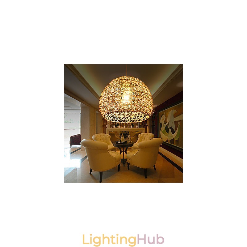 Modern Rural Cany Art Woven Rattan Single Head Droplight Lamp