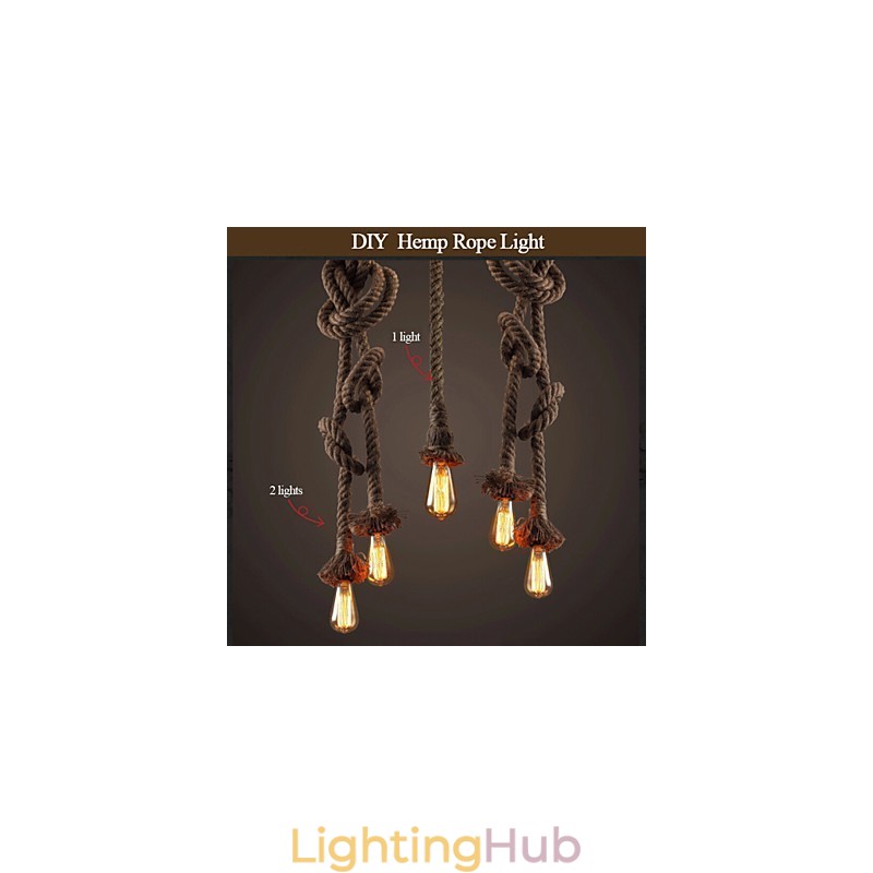1 Light DIY Art Hemp Rope Light Creative Hemp Rope Chandelier Long 100cm Send 1 Bulb