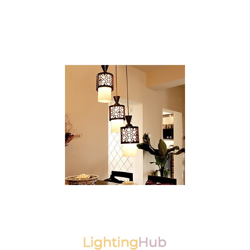 Modern Chinese Style Classical Solid Wood Drum Creative Single Head Droplight Lamp Light