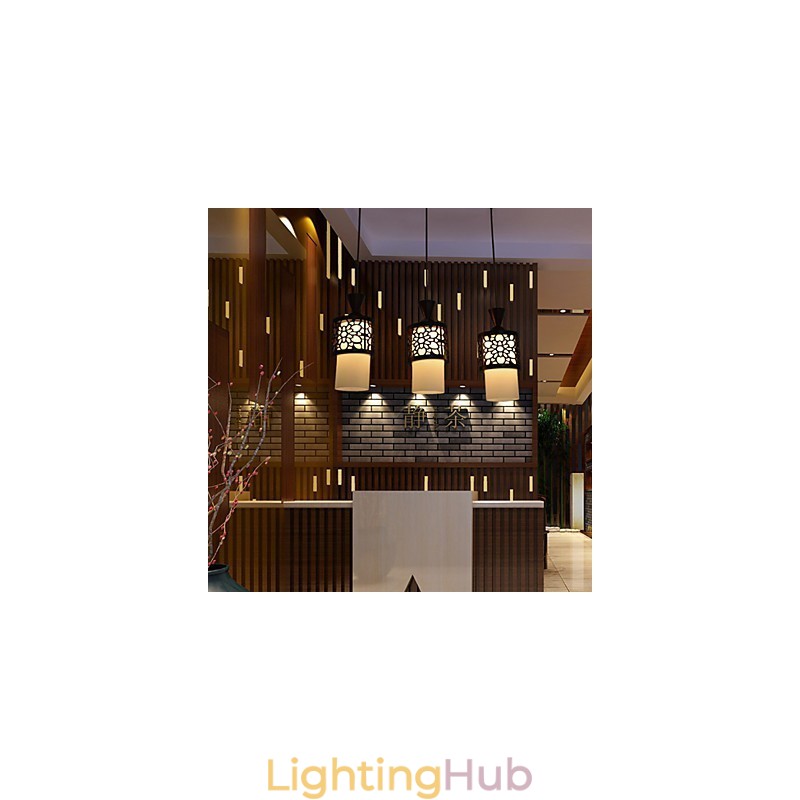 Modern Chinese Style Classical Solid Wood Drum Creative Single Head Droplight Lamp Light