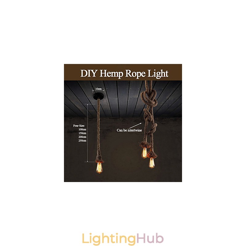 1 Light DIY Art Hemp Rope Light Creative Hemp Rope Chandelier Long 100cm Send 1 Bulb