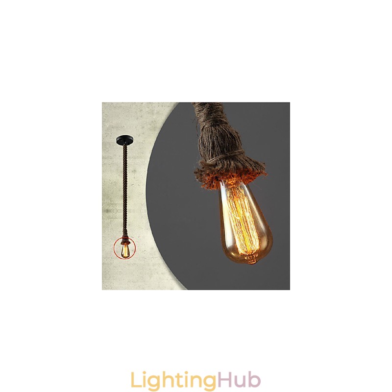 1 Light DIY Art Hemp Rope Light Creative Hemp Rope Chandelier Long 100cm Send 1 Bulb