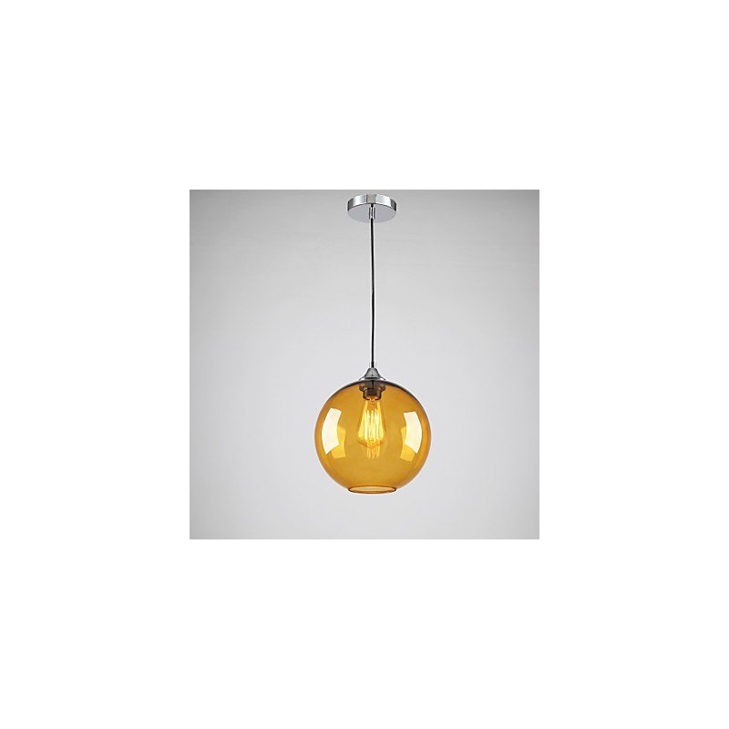 Modern Glass Pendant Light in Round amber Bubble Design Glass Shade