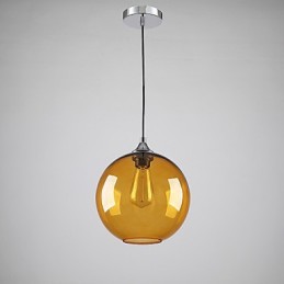 Modern Glass Pendant Light in Round amber Bubble Design Glass Shade