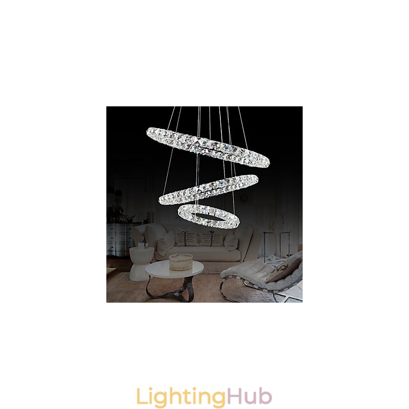 44W Modern Contemporary Crystal Chrome Metal Pendant Light