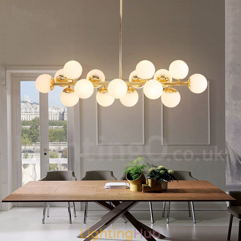 Modern Contemporary 16 Light Chandelier with Glass Shade and Lamp
