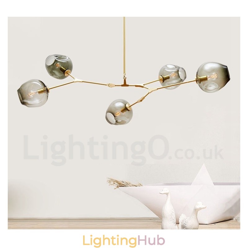 Modern Contemporary 5 Light Chandelier with Glass Shade Lamp