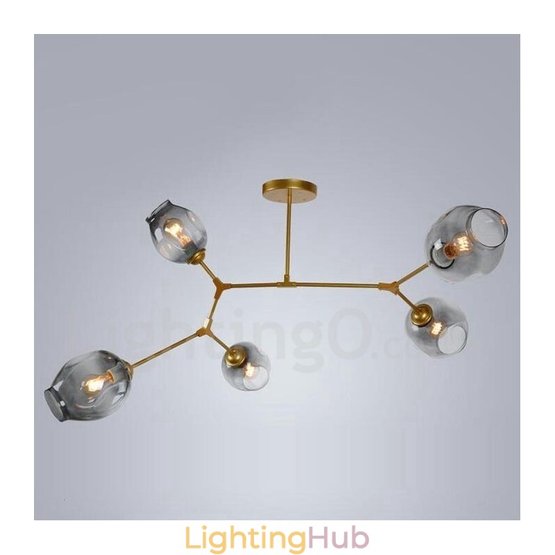 Modern Contemporary 5 Light Chandelier with Glass Shade Lamp