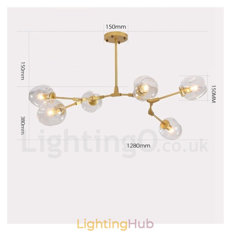 6 Light Modern Contemporary Chandelier with Clear Glass Shade & Light
