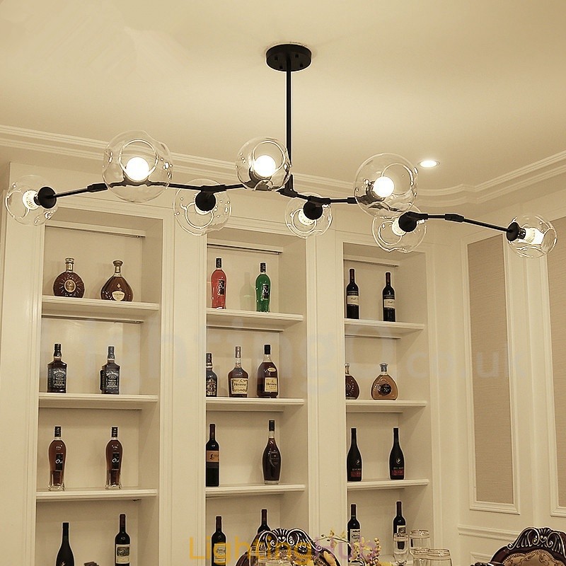 8 Light Modern Contemporary Chandelier with Clear Glass Shade & Lamp (Black Golden)