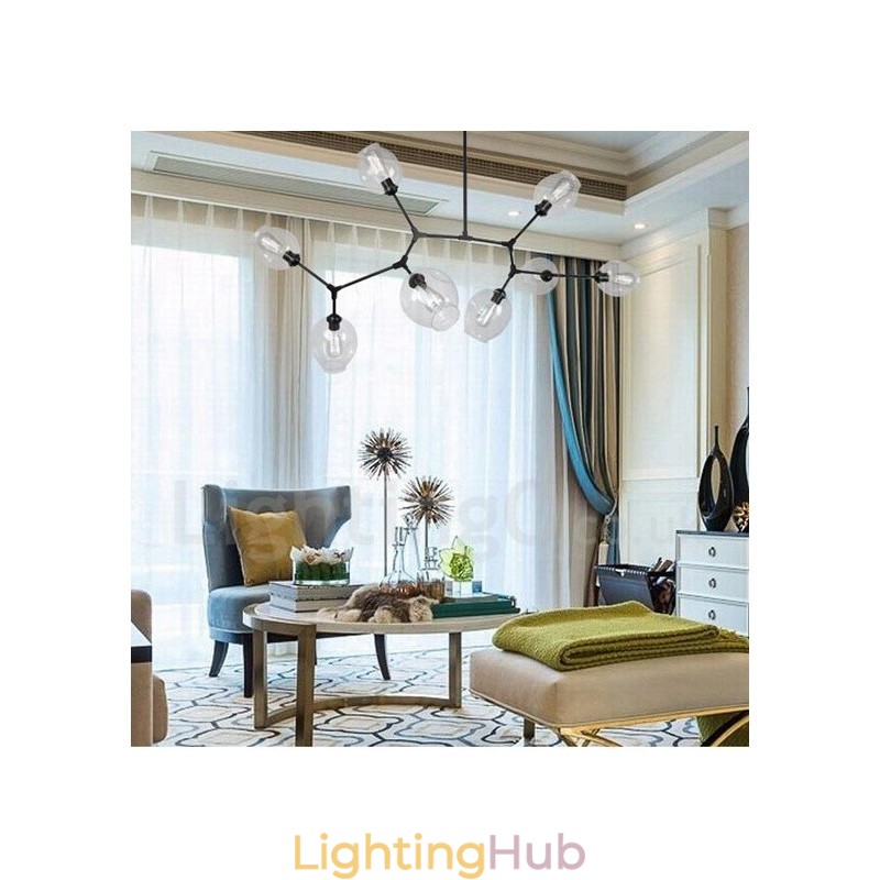 8 Light Modern Contemporary Chandelier with Clear Glass Shade & Lamp (Black Golden)