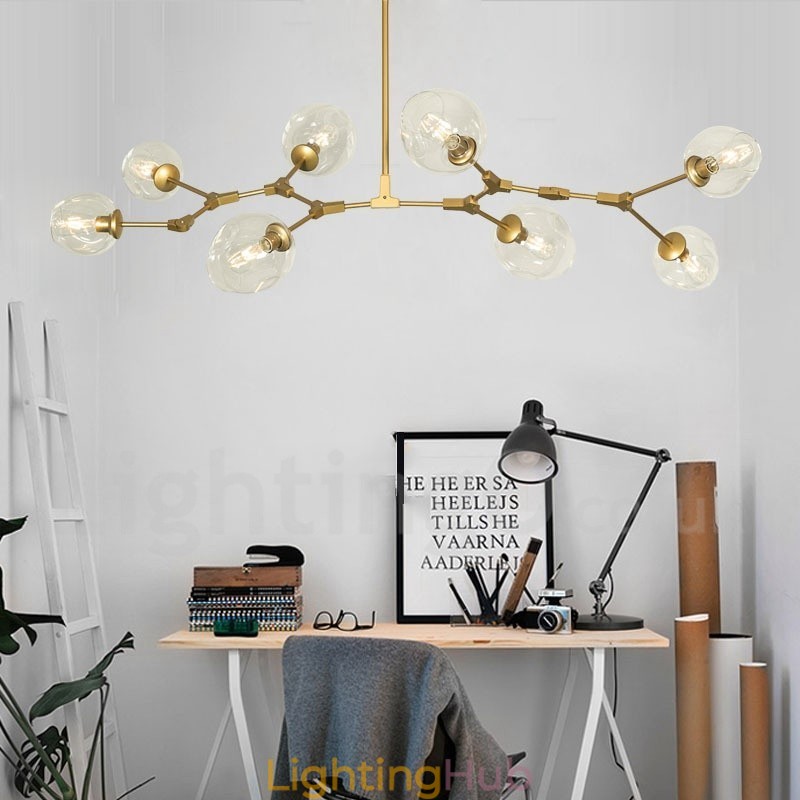 8 Light Modern Contemporary Chandelier with Clear Glass Shade & Lamp (Black Golden)