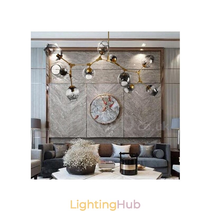 10 Light Golden Chandelier with Glass Shade Modern Contemporary Style Light