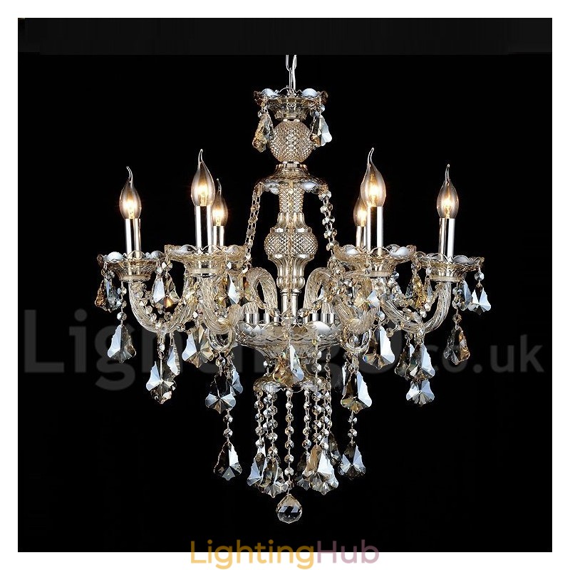 Retro Vintage Cognac Color K9 Crystal Modern Chandelier with 6 Lights