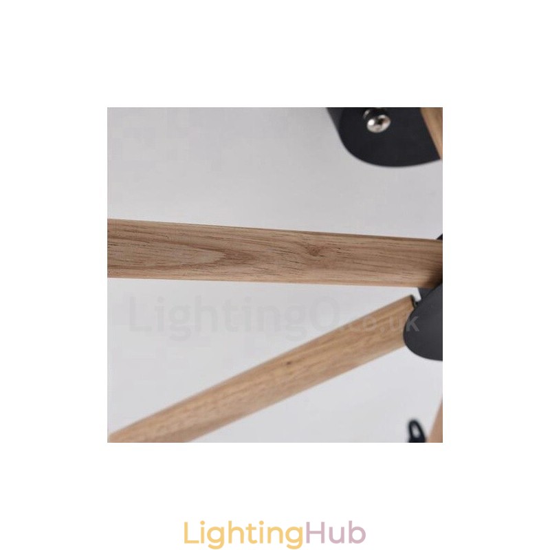 Modern Contemporary 3 Light Single Tier Wood Chandelier with Drum Fabric Shade &