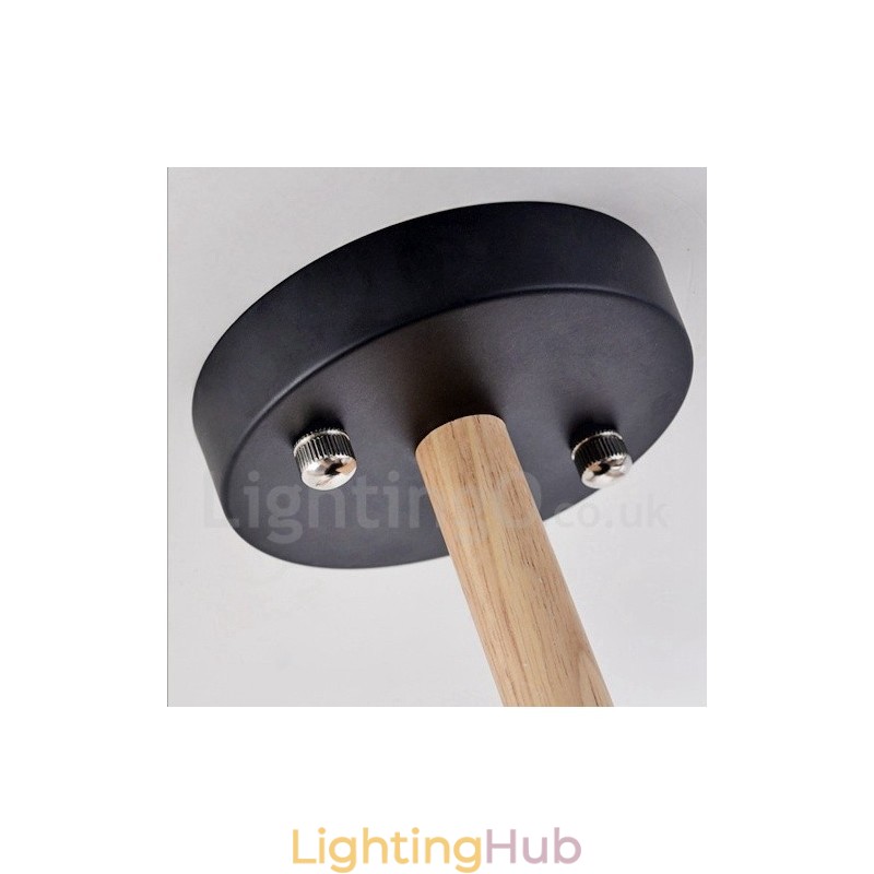 Modern Contemporary 3 Light Single Tier Wood Chandelier with Drum Fabric Shade &