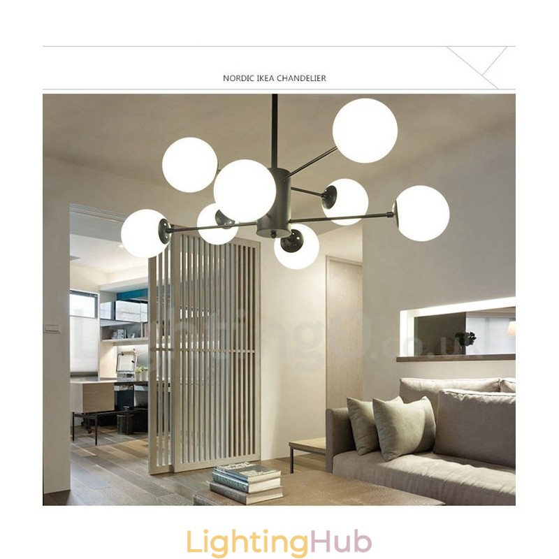 Black 8 Light Modern Contemporary 2 Tier Metal Chandelier with Glass Shade