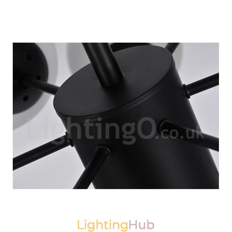 Black 8 Light Modern Contemporary 2 Tier Metal Chandelier with Glass Shade