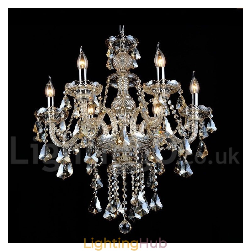 Retro Vintage Cognac Color K9 Crystal Modern Chandelier with 6 Lights