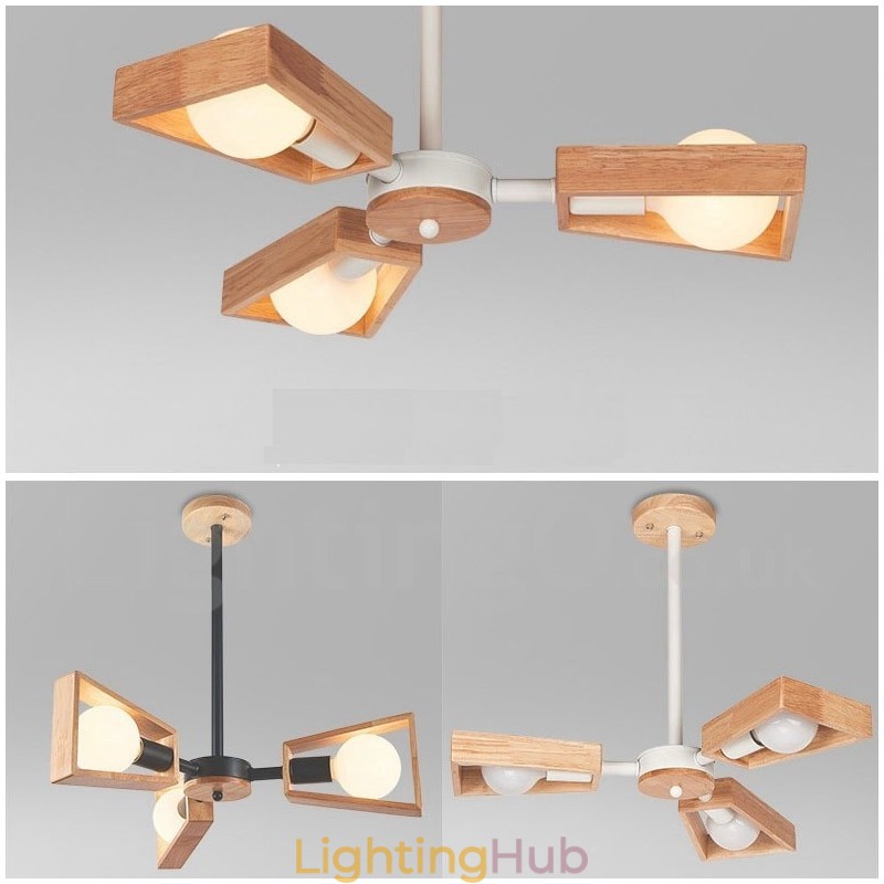 Wood Single Tier 3 Light Chandelier Lamp Modern Contemporary Style