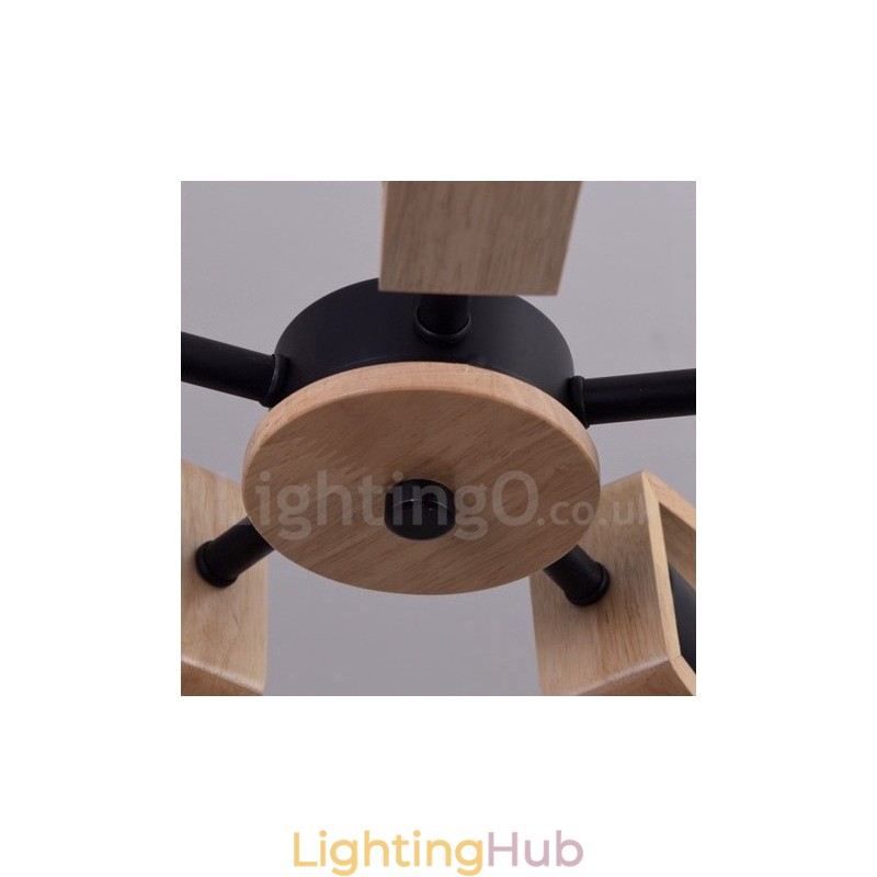 Wood Single Tier 3 Light Chandelier Lamp Modern Contemporary Style