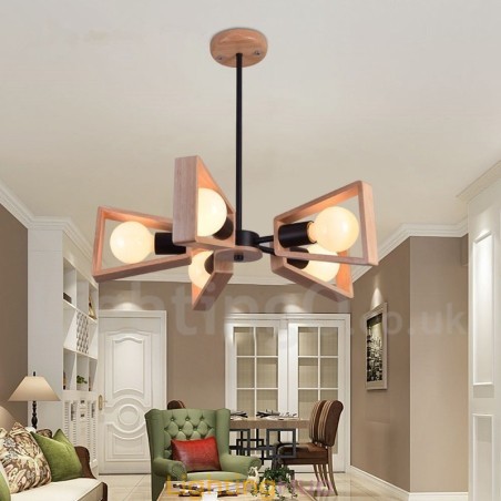 Wood Single Tier 5 Light Chandelier Lamp Modern Contemporary Style Wood Single Tier 5 Light Chandelier Lamp Modern Contemporary Style