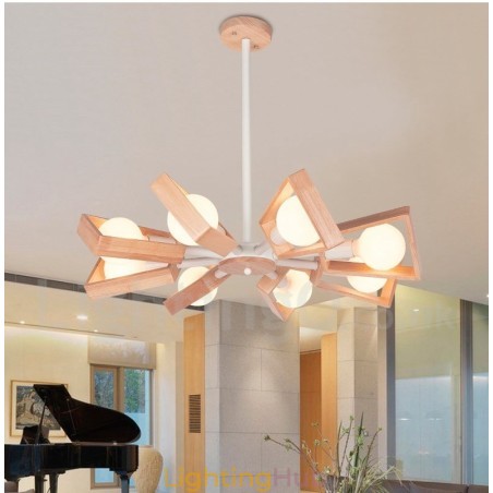 Wood Single Tier 8 Light Chandelier Lamp Modern Contemporary Style Wood Single Tier 8 Light Chandelier Lamp Modern Contemporary Style