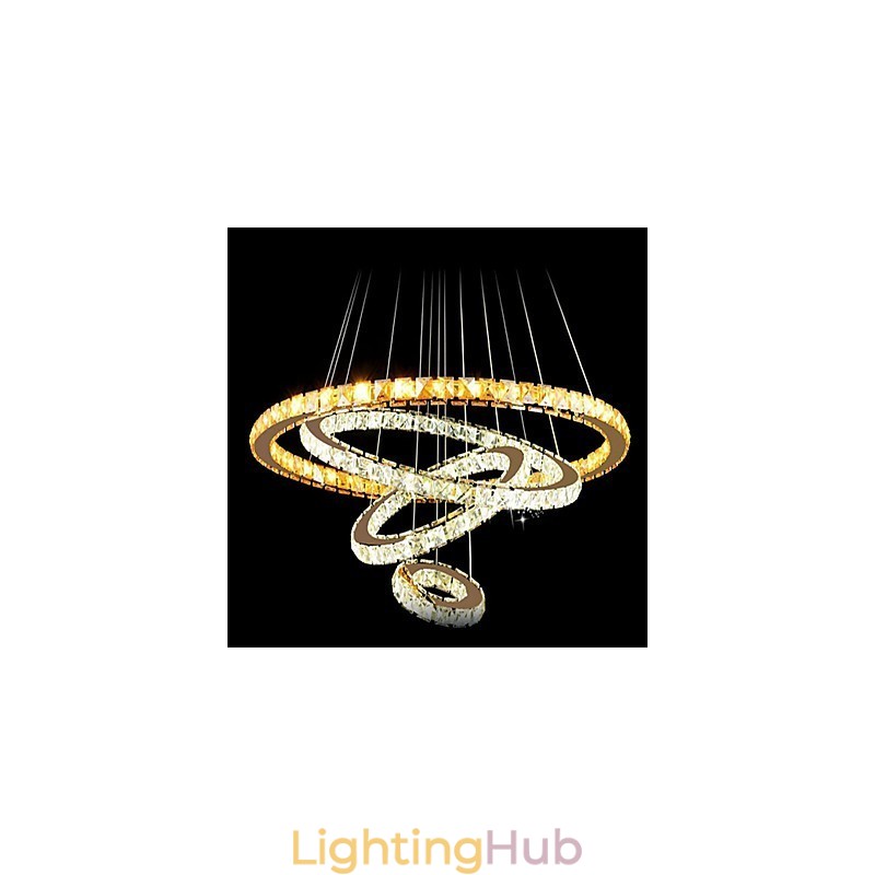 Modern Crystal Pendant Light Ceiling Chandelier Lamp with 4 Rings Large Ring Amber Crystal and Other Clear Crystal