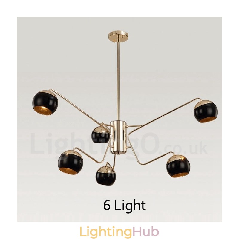 6 Light 2 Tier Modern Contemporary Metal Chandelier Lamp with Glass Shade