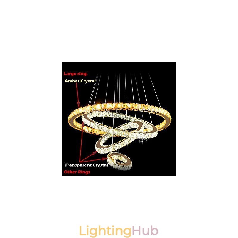 Modern Crystal Pendant Light Ceiling Chandelier Lamp with 4 Rings Large Ring Amber Crystal and Other Clear Crystal
