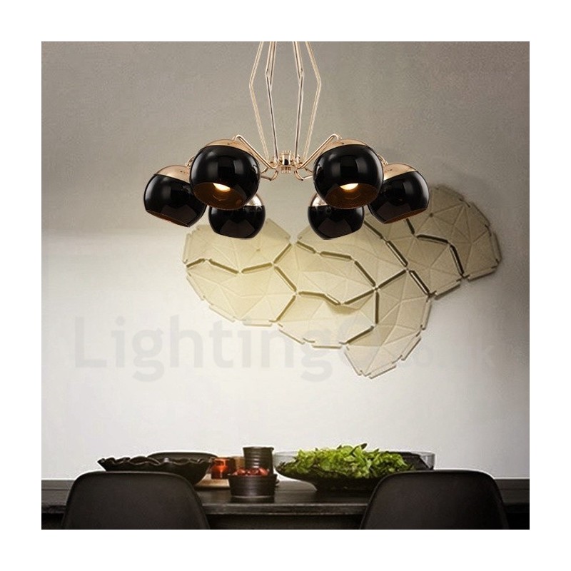 6 Light Single Tier Modern Contemporary Metal Chandelier Lamp with Glass Shade