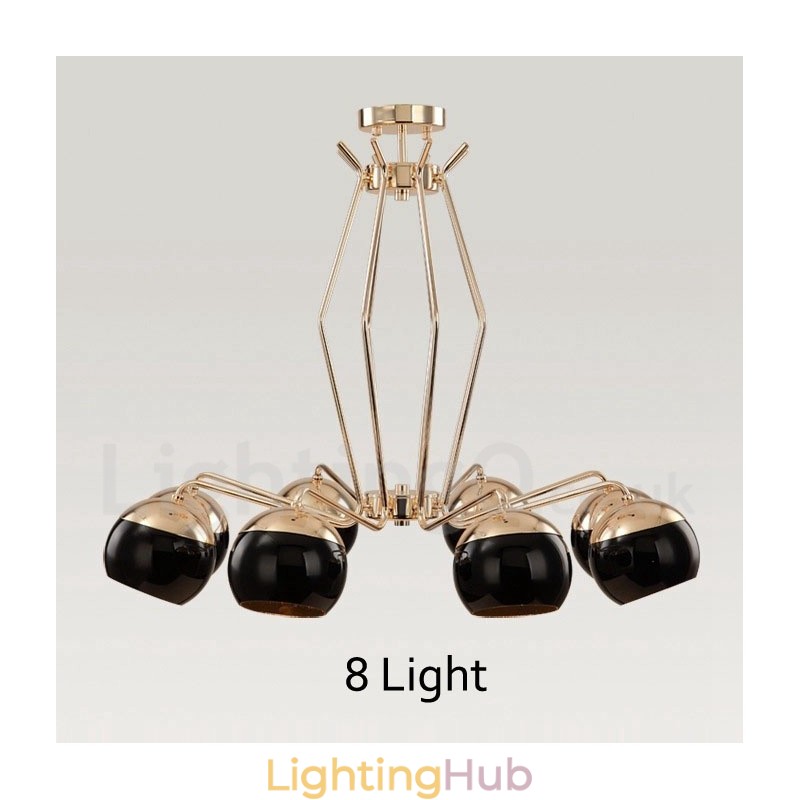 8 Light Single Tier Modern Contemporary Metal Chandelier Lamp with Glass Shade