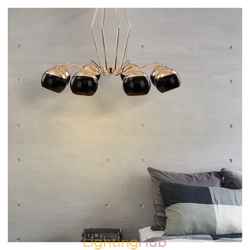 8 Light Single Tier Modern Contemporary Metal Chandelier Lamp with Glass Shade