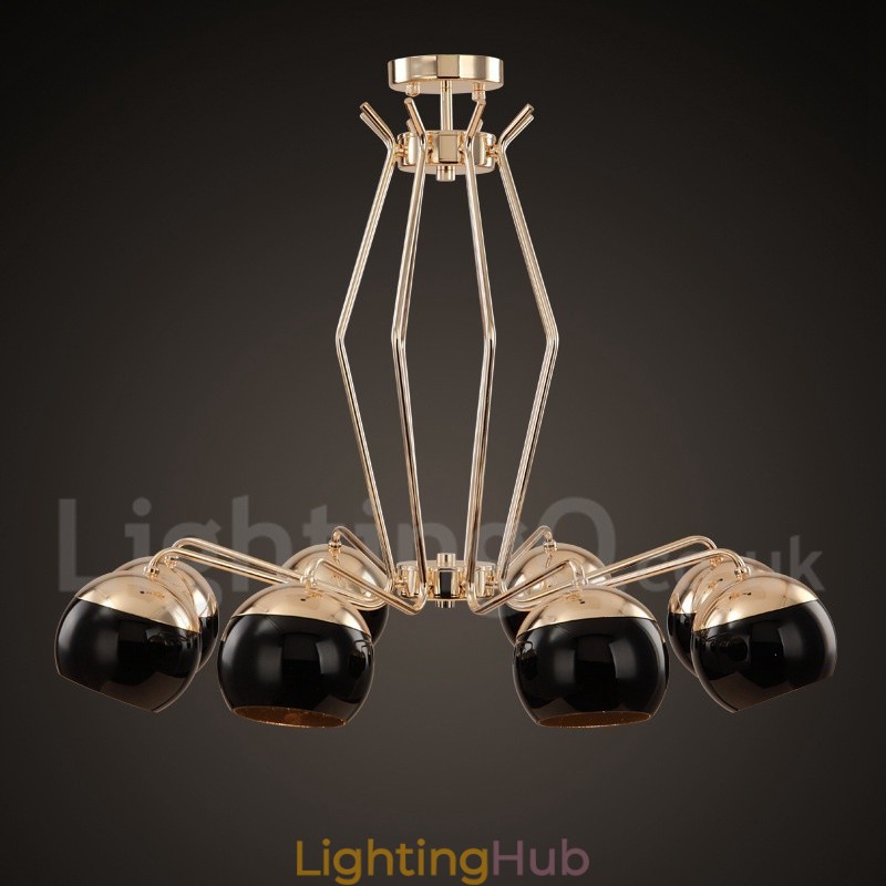8 Light Single Tier Modern Contemporary Metal Chandelier Lamp with Glass Shade