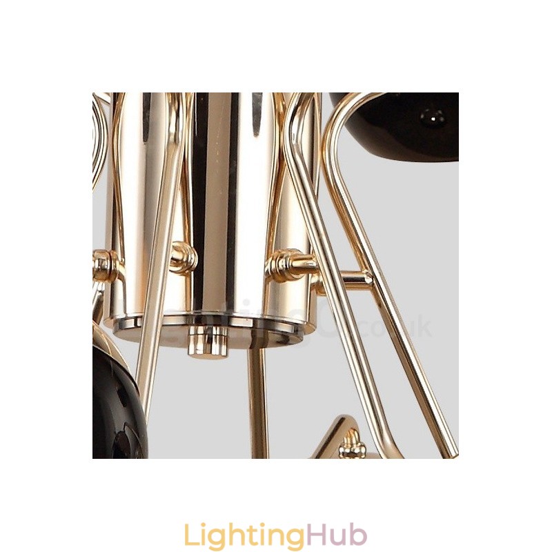8 Light Single Tier Modern Contemporary Metal Chandelier Lamp with Glass Shade
