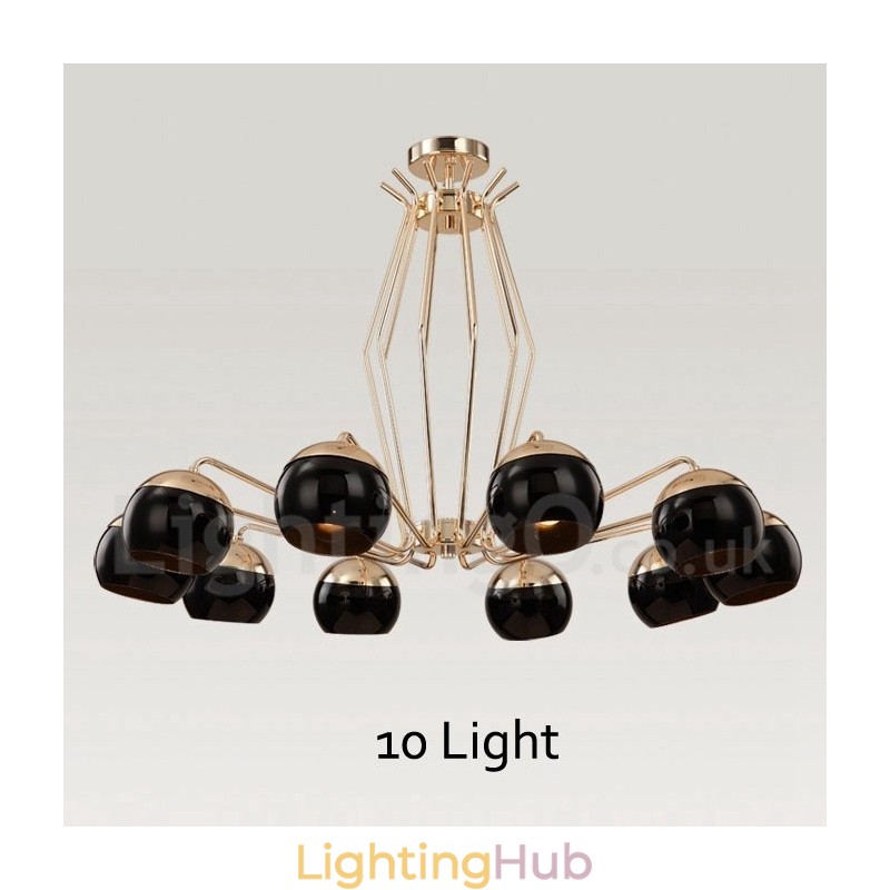 10 Light Single Tier Modern Contemporary Metal Chandelier Lamp with Glass Shade
