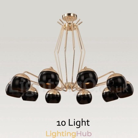 10 Light Single Tier Modern Contemporary Metal Chandelier Lamp with Glass Shade
