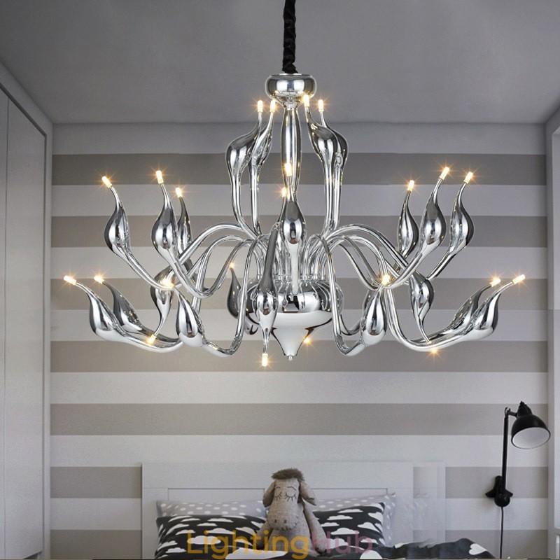 24 Lights Modern Swan Chandelier Light G4 Chrome Plating Bulb Included