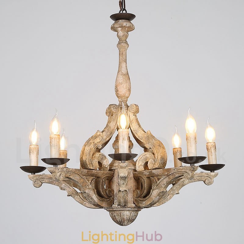 8 Light Vintage Retro Wooden Chandelier Lamp Light