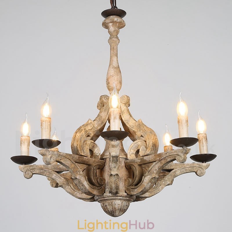 8 Light Vintage Retro Wooden Chandelier Lamp Light