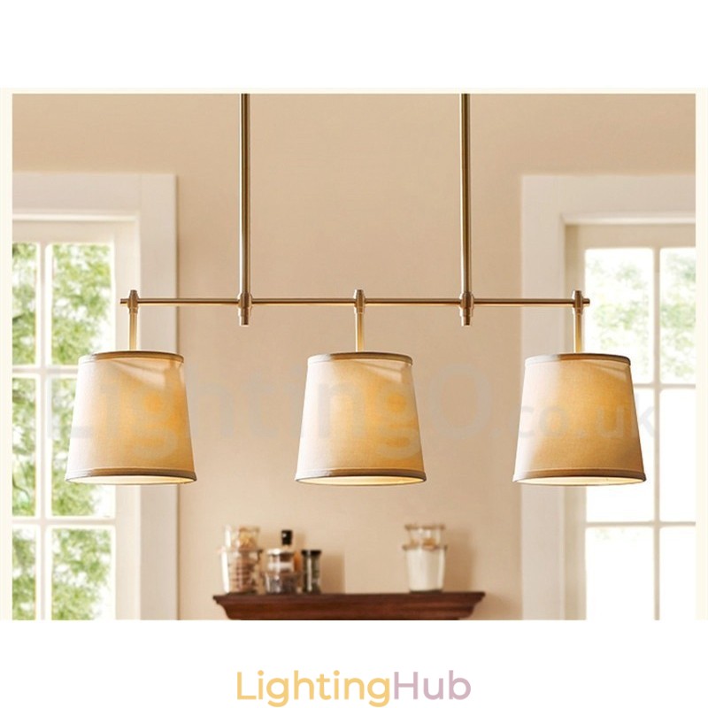 Country Retro 3 Light Copper Chandelier Light with Fabric Shade Lamp