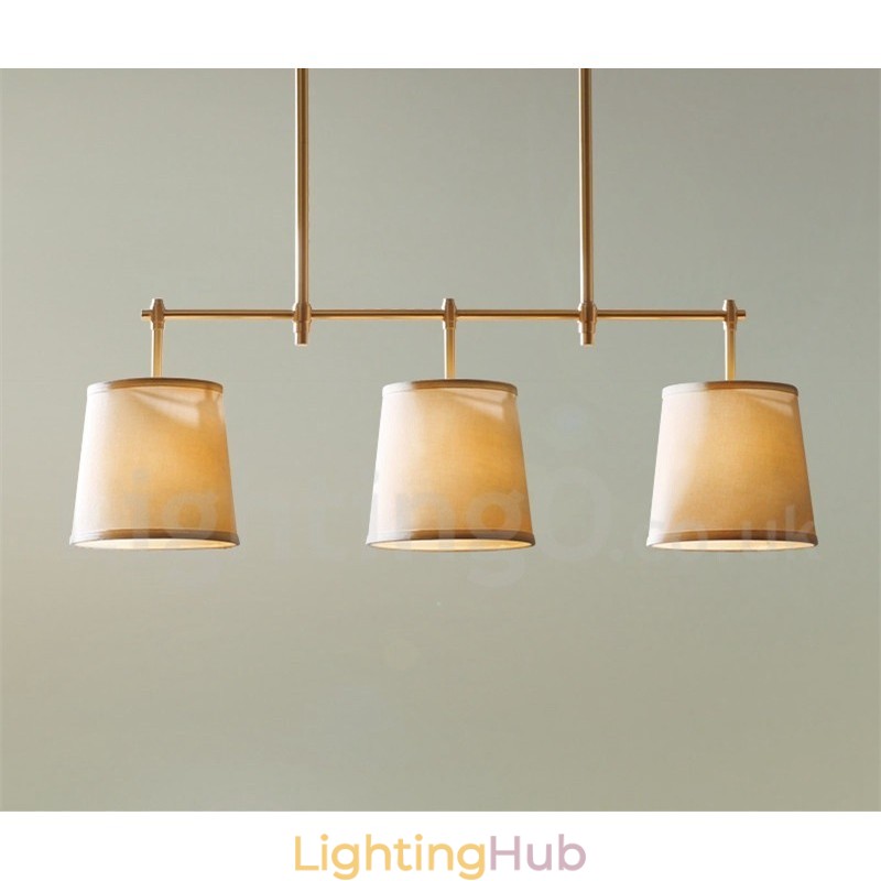 Country Retro 3 Light Copper Chandelier Light with Fabric Shade Lamp
