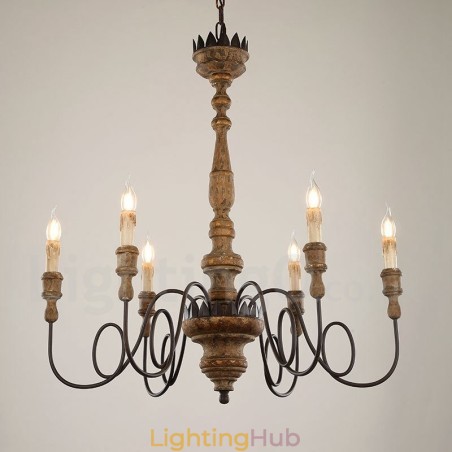 Country Vintage Wooden 6 Light Chandelier Light Country Vintage Wooden 6 Light Chandelier Light