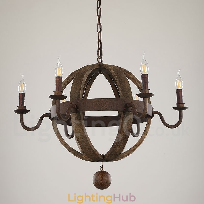 Country Vintage Wooden 6 Light Chandelier Lamp Light