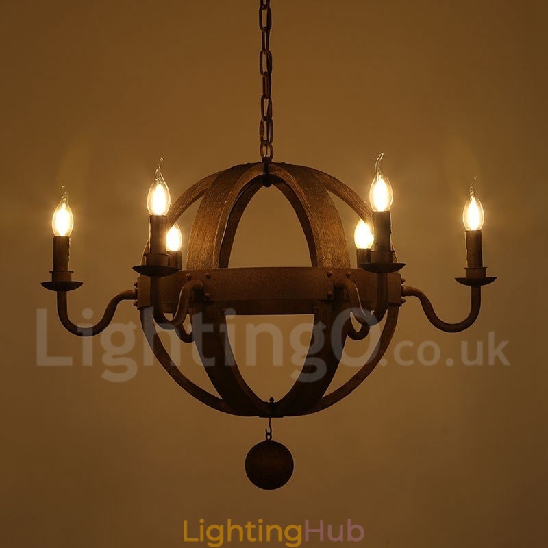 Country Vintage Wooden 6 Light Chandelier Lamp Light