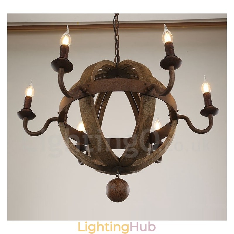 Country Vintage Wooden 6 Light Chandelier Lamp Light