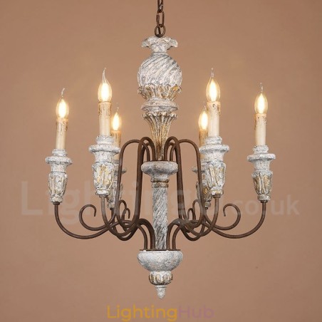 Country Vintage Wooden 6 Light Single Tier Chandelier for Light Country Vintage Wooden 6 Light Single Tier Chandelier for Light