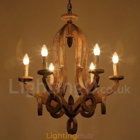 Country Wooden Vintage 6 Light Single Tier Chandelier Light Wood Lamp Country Wooden Vintage 6 Light Single Tier Chandelier Light Wood Lamp